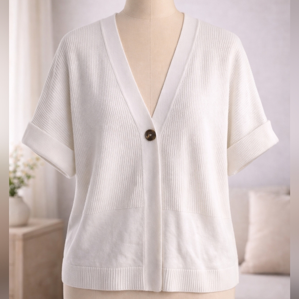 J. Jill White‎ Dolman Sleeve Cardigan | Lightweight Ribbed Knit Sweater | Medium